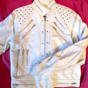 Vintage 1980s white leather jacket with 21 zippers! Sleeves zip off